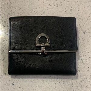 Salvatore Ferragamo Black Leather Wallet with Silver Accent Like New Condition